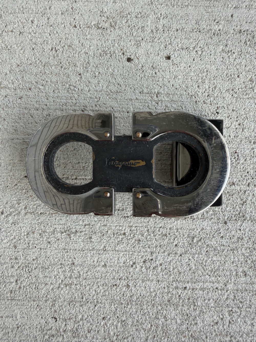 Authentic Salvatore Ferragamo Double Gancini Belt Buckle Silver Tone Made Italy